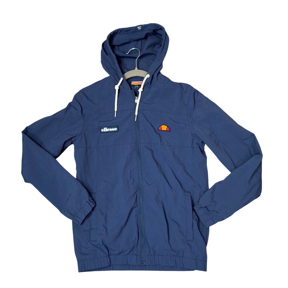 Ellesse Mens Navy Blue Full Zip Hooded Windbreaker Jacket Size XS 03919